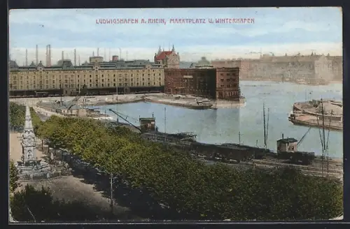 AK Ludwigshafen a. Rhein, Marktplatz, Winterhafen