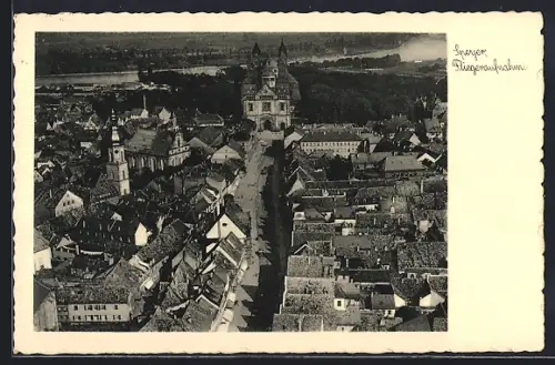AK Speyer, Dom, Altstadt, Rhein vom Flugzeug aus