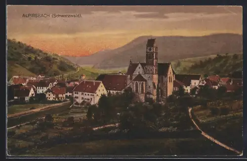 AK Alpirsbach /Schwarzwald, Kloster, Stadtansicht, Abendstimmung