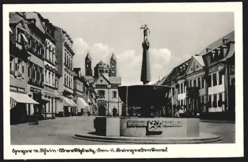 AK Speyer a. Rhein, Marktplatz, Dom und Kriegerdenkmal