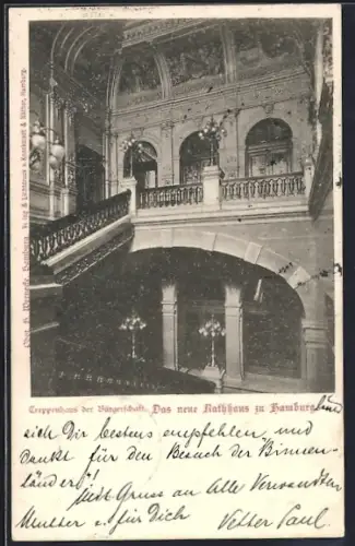 AK Hamburg, Treppenhaus der Bürgerschaft, neues Rathaus