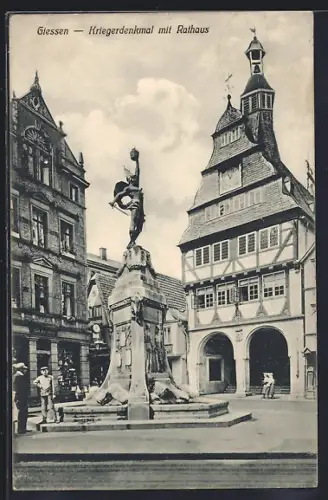 AK Giessen, Kriegerdenkmal, Rathaus