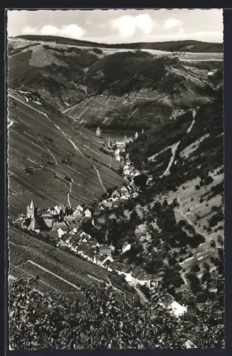 AK Bacharach /Rh., Blick auf Weinberge und Ortsansicht im Tal
