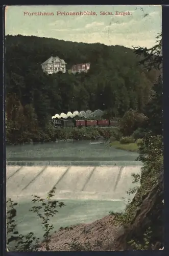 AK Hartenstein, Prinzenhöhle, Forsthaus, Eisenbahn