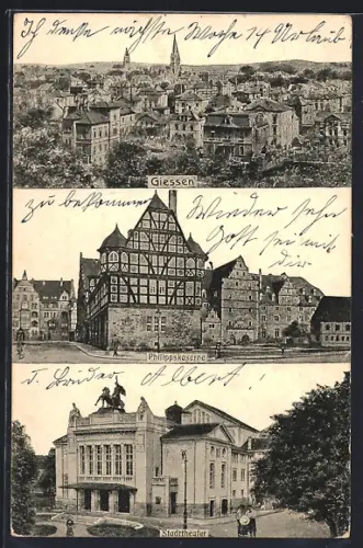 AK Giessen, Stadtansicht, Philippskaserne, Stadttheater