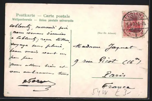 AK Koblenz a. Rh., Die Mosel, Brücke, Kirche, Schiffe