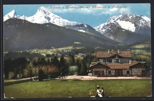 AK Schönau b. Berchtesgaden, Watzmann, Hochkalter, Landschaftspanorama