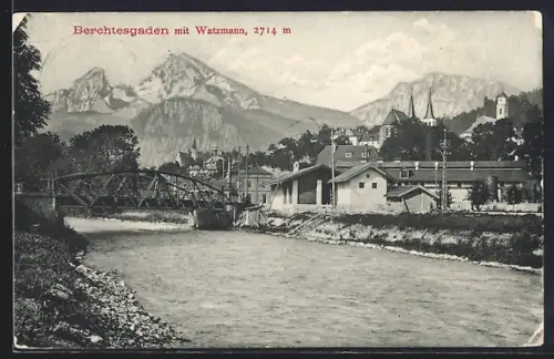 AK Berchtesgaden, Watzmann, Brücke, Kirche