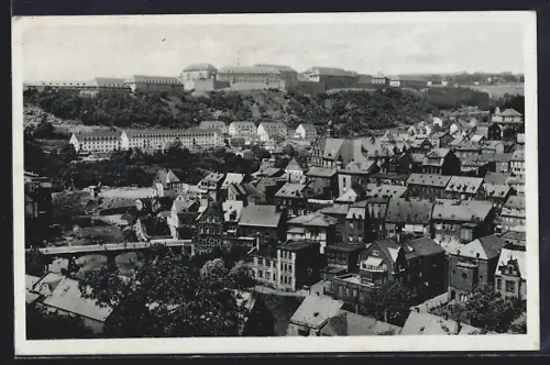 AK Oberstein a. d. Nahe, Stadtansicht mit Schloss und Felsenlandschaft