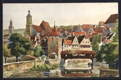 Künstler-AK Schwäbisch-Hall, Partie am Sulfersteg