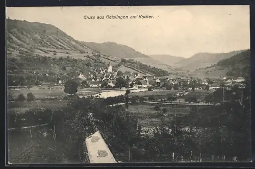 AK Geislingen am Kocher, Ortsansicht im Tal