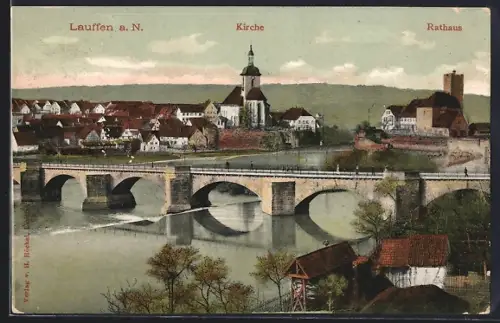 AK Lauffen a. N., Kirche, Rathaus, Brücke