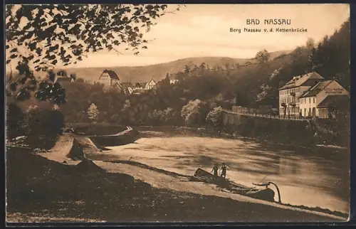 AK Bad Nassau, Berg Nassau, Kettenbrücke, Hotel Nassau