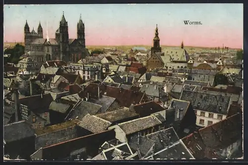 AK Worms, Stadtpanorama mit Dom und Kirche