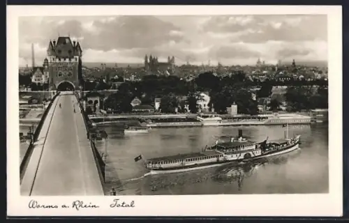 AK Worms a. Rhein, Rheinbrücke, Stadtpanorama, Dampfschiff