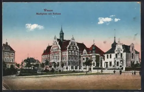 AK Wanne, Marktplatz mit Rathaus