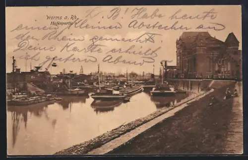 AK Worms a. Rh., Hafenpartie