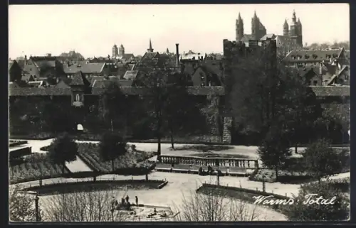 AK Worms, Totalansicht mit Stadtmauer und Dom