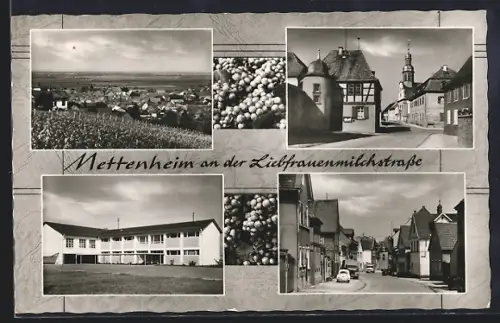 AK Mettenheim an der Liebfrauenmilchstrasse, Ortsansichten, Kirche, Schule, Hauptstrasse
