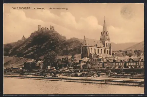 AK Oberwesel a. Rhein, Ruine Schönburg, Kirche