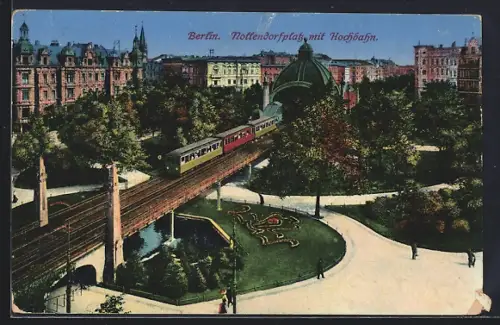 AK Berlin-Schöneberg, Nollendorfplatz, Hochbahn, Parkanlage