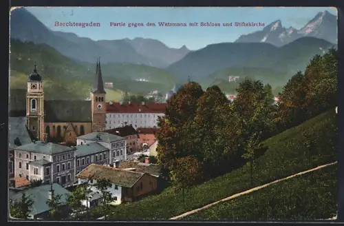 AK Berchtesgaden, Schloss, Stiftskirche, Watzmann