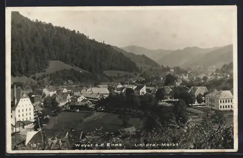 AK Weyer a. d. Enns, Unterer Markt aus der Vogelschau
