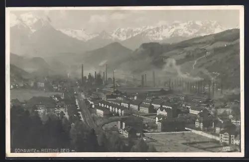 AK Donawitz, Teilansicht mit Fabrikgebäuden und Reiting