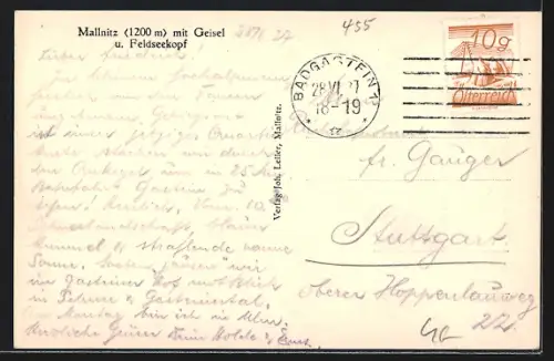 AK Mallnitz, Ortsansicht mit Geisel und Feldseekopf