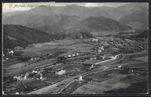 AK St. Michael /Obersteiermark, Gesamtansicht aus der Vogelschau