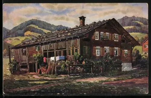 Künstler-AK Vinzenz Marschall: Bregenz, Bregenzerwaldhaus mit Bergen