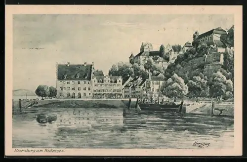 Künstler-AK Vinzenz Marschall: Meersburg am Bodensee, Ortsansicht