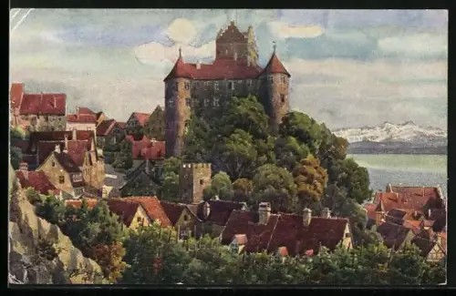 Künstler-AK Vinzenz Marschall: Meersburg am Bodensee, Schloss und Säntis