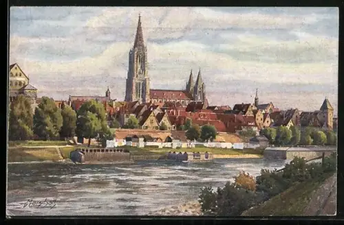 Künstler-AK Vinzenz Marschall: Ulm, Donau und Münster