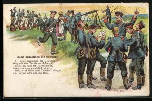 Künstler-AK Deutsche Infanterie beim Drill am Gewehr