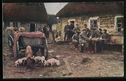 AK Der europäische Krieg 1914/16, Ein Frühstück in einem polnischen Gutshof