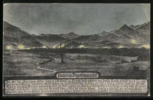 Künstler-AK sign. Friedr. Mutschler: Landschaft bei Nacht, Nächtliche Vogesenwacht
