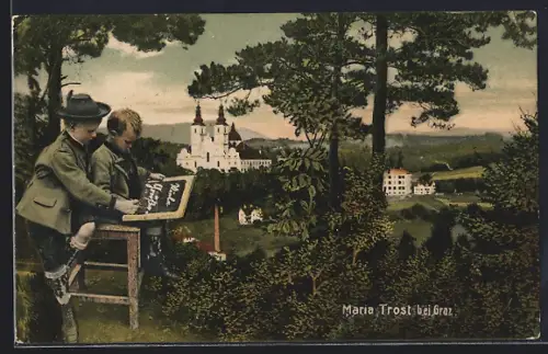 AK Graz, Wallfahrtskirche Maria Trost, Kinder schreiben auf Tafel