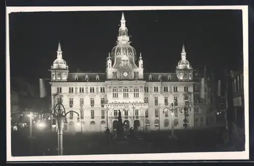 AK Graz, 800 Jahrfeier 1928, Rathaus mit Festbeleuchtung