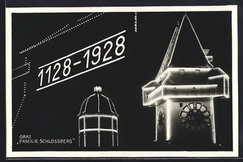 AK Graz, 800 Jahrfeier 1928, Familie Schlossberg, Festbeleuchtung