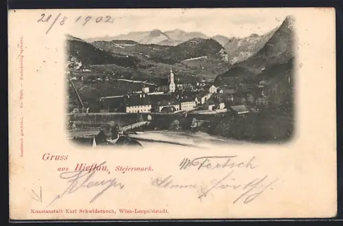 AK Hieflau, Ortspartie mit Kirche