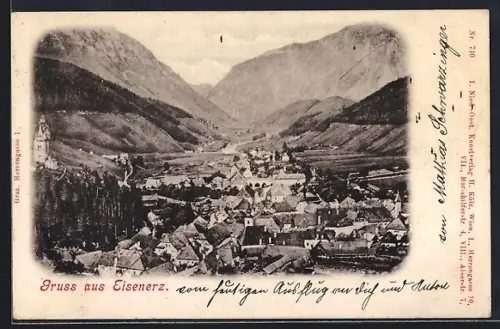 AK Eisenerz, Ortsansicht mit Bergpanorama