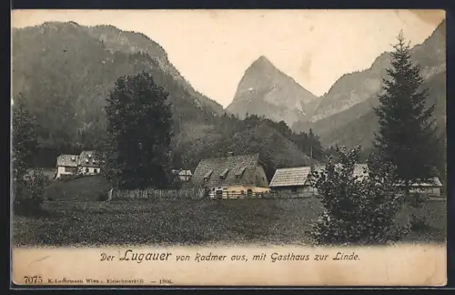 AK Radmer, Ortsansicht mit Gasthaus zur Linde und dem Lugauer