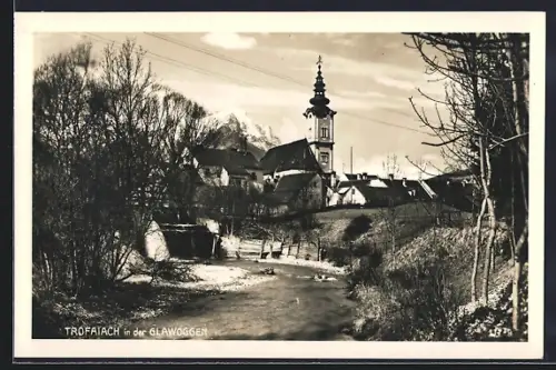 AK Trofaiach in der Glawoggen, Ortspartie mit Kirche im Winter
