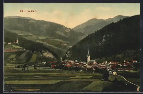 AK Kallwang, Gesamtansicht mit Feldern u. Bergpanorama