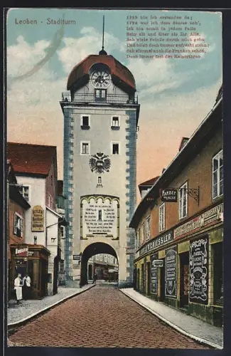 AK Leoben, Strassenpartie am Stadtturm