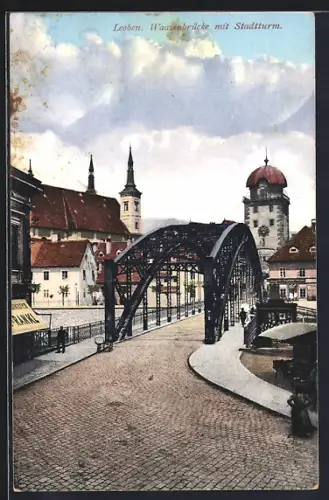 AK Leoben, Waasenbrücke mit Stadtturm