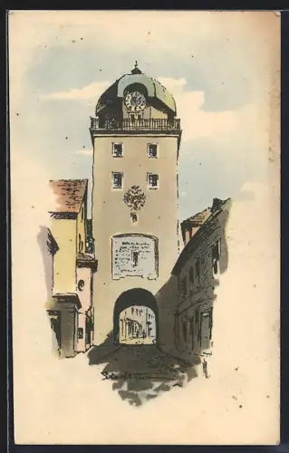 Künstler-AK Leoben, Der Stadtturm