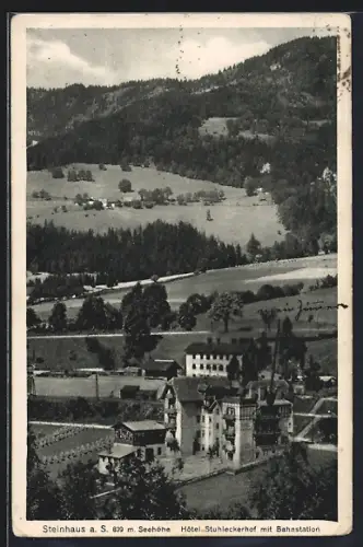 AK Steinhaus a. S., Hotel Stuhleckerhof mit Bahnstation
