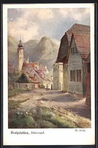 Künstler-AK Frohnleiten, Strassenpartie im Ort